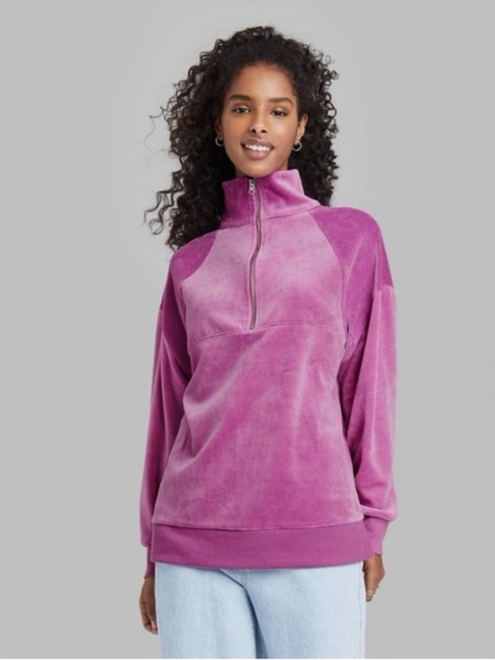 Wild Fable Women's Quarter Zip‎ Velour Tunic Sweatshirt purple size small
